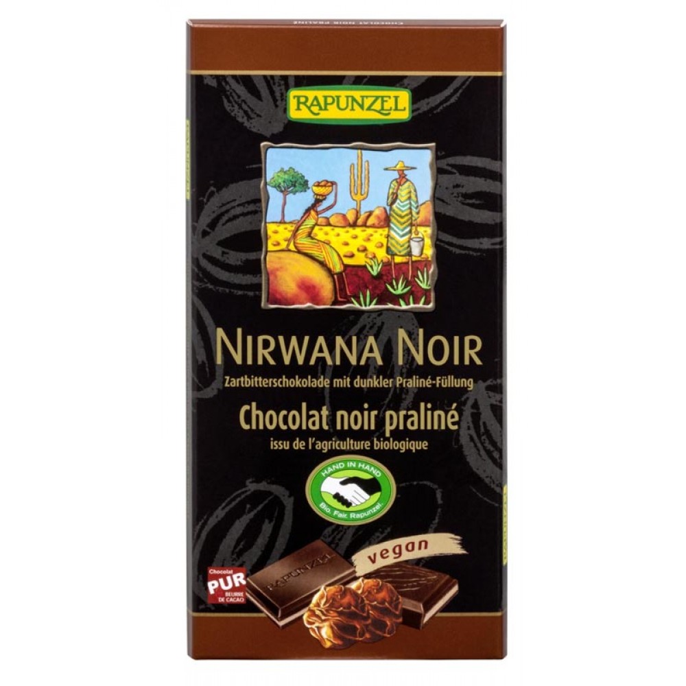 Ciocolata Nirwana neagra cu praline 55% cacao, vegana